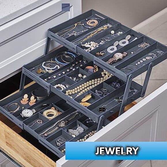 Ontel Smart Drawer Organizer, Multi-Level Jewelry and Cosmetics Storage, Black, - Picture 7 of 9